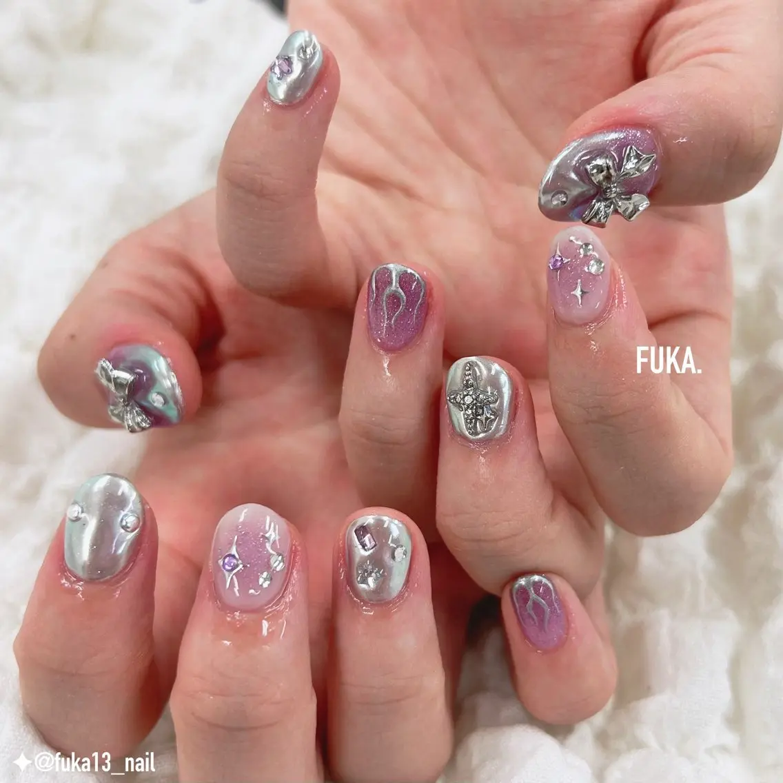 ネイル チークネイル キラキラネイル 韓国ネイル 持ち込み リボン ハンドネイル Nail♡Fuka. /6月予約受付中のネイルデザイン