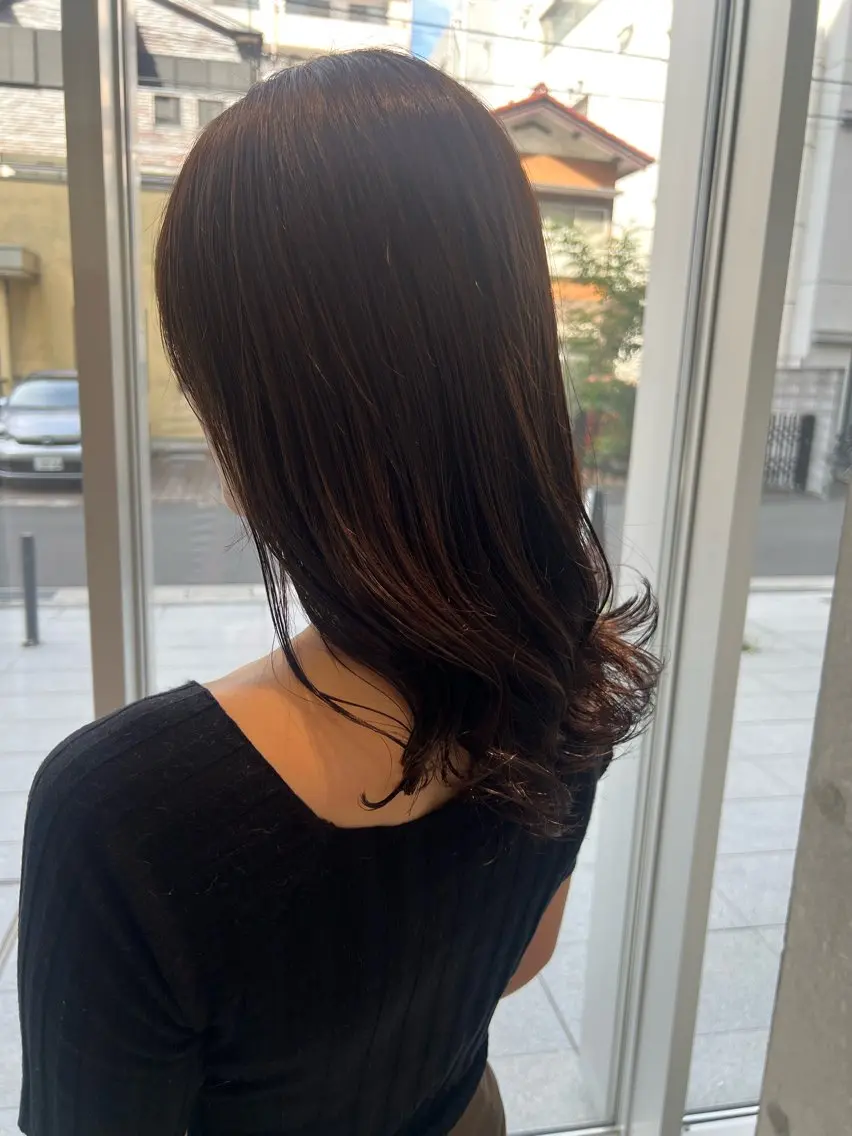 ミディアム カラー ブラウンカラー ヘアカラー トリートメント 吉沢遣人/レイヤー 艶カラー/抜け感のヘアスタイル