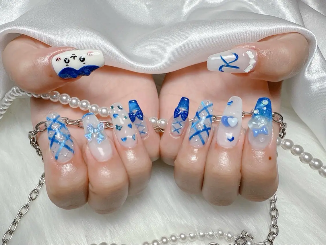 ネイル 長さ出し ガーリー 韓国ネイル ロングネイル 持ち込み ハンドネイル Nami nail salonのネイルデザイン
