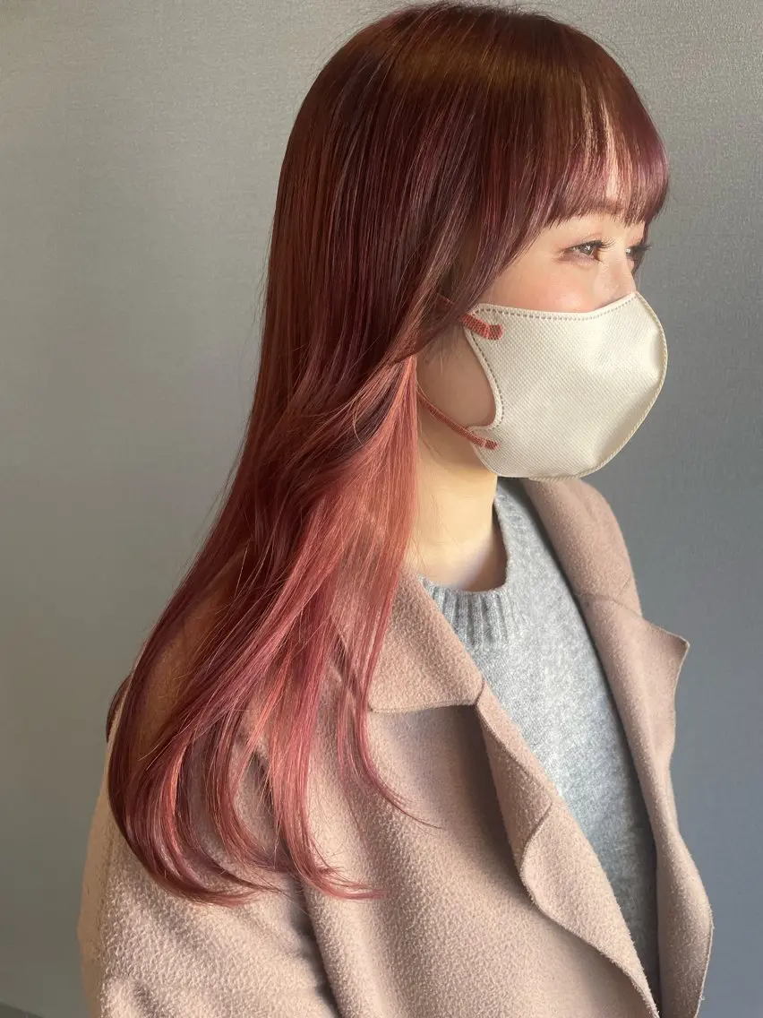 ロング カラー インナーカラー ピンクカラー カット ヘアカラー トリートメント kitin 吉祥寺 山岸花のヘアスタイル