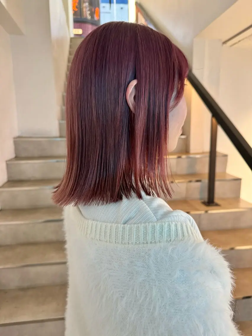 ミディアム カラー ハイトーンカラー ピンクカラー 顔周りカット/透明感 カラー✂️MEIのヘアスタイル