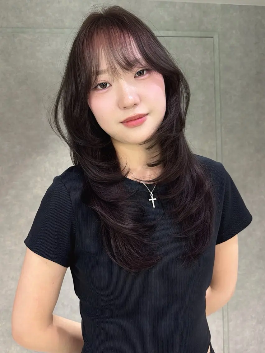 ロング カラー グレージュ ラベンダーカラー ラベンダーグレージュ ラベンダーグレー レイヤーカット カット ヘアカラー yu-kaハッシュ カット/韓国レイヤーのヘアスタイル