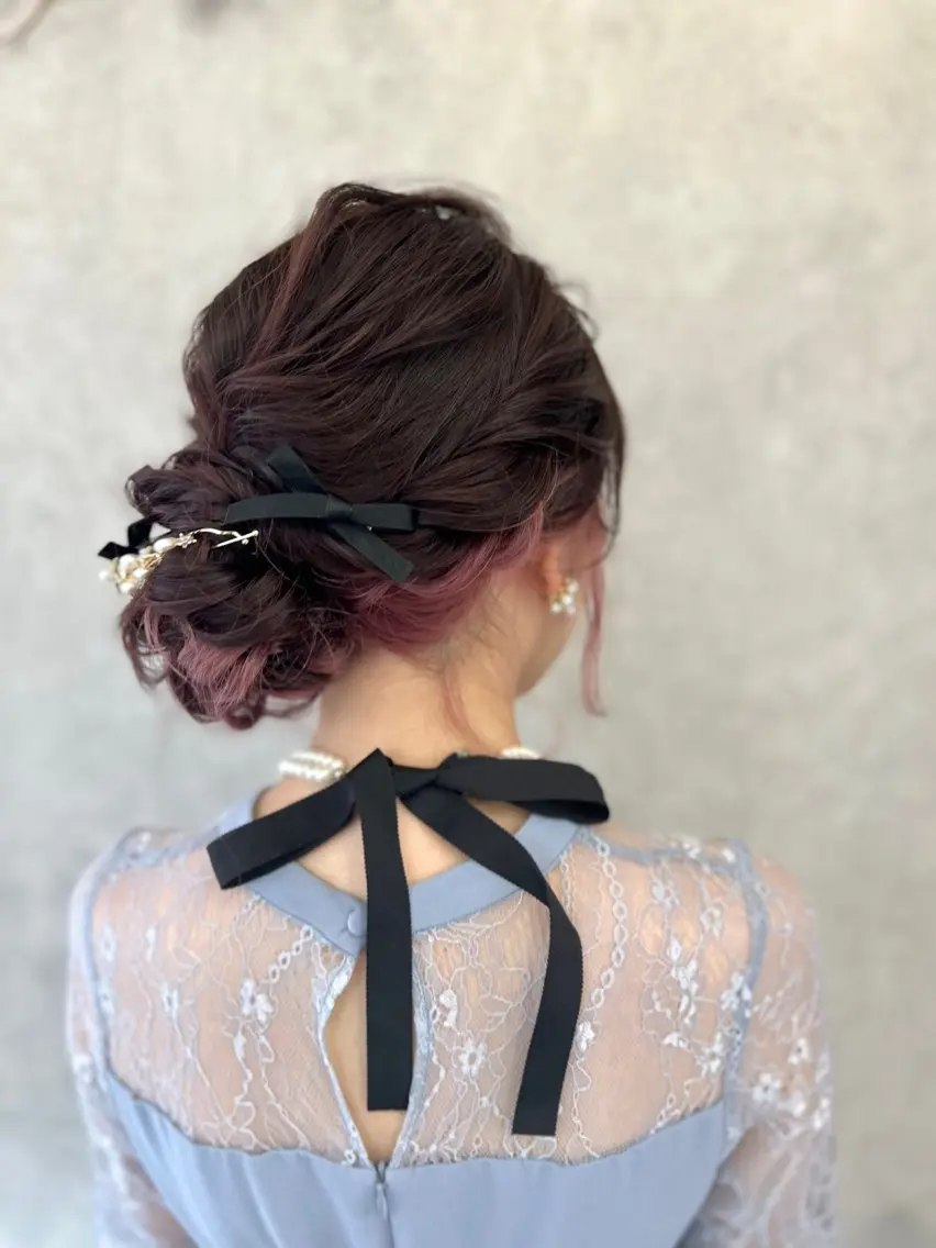 セミロング ヘアアレンジ 結婚式・ブライダル 髪飾り ヘアセット 伊藤 栄子のヘアスタイル