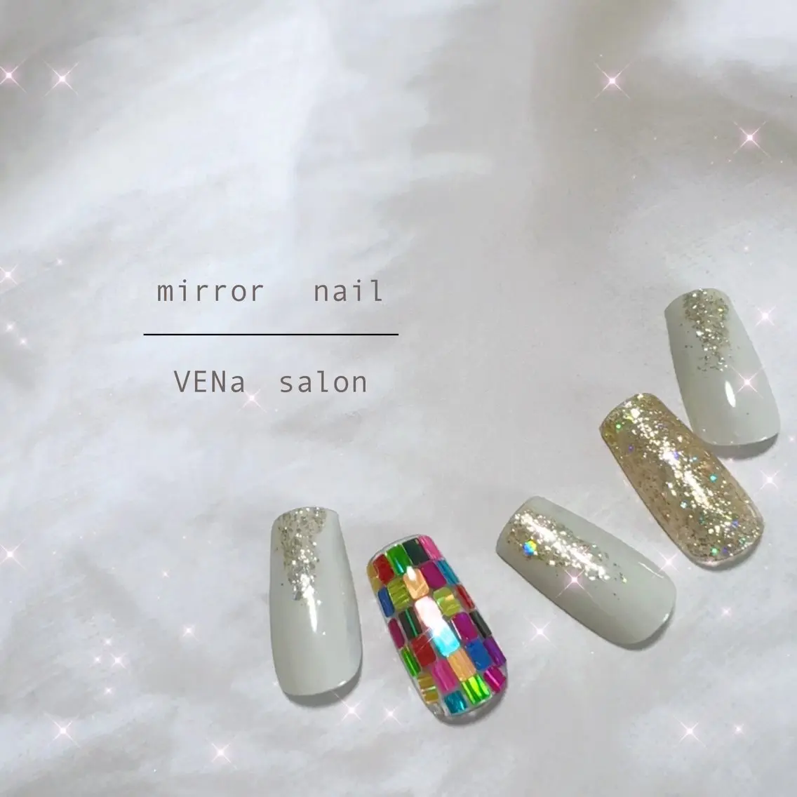 ネイル キラキラネイル ミラーネイル ホワイト VENa eye＆ nail salonのマツエク・マツパデザイン