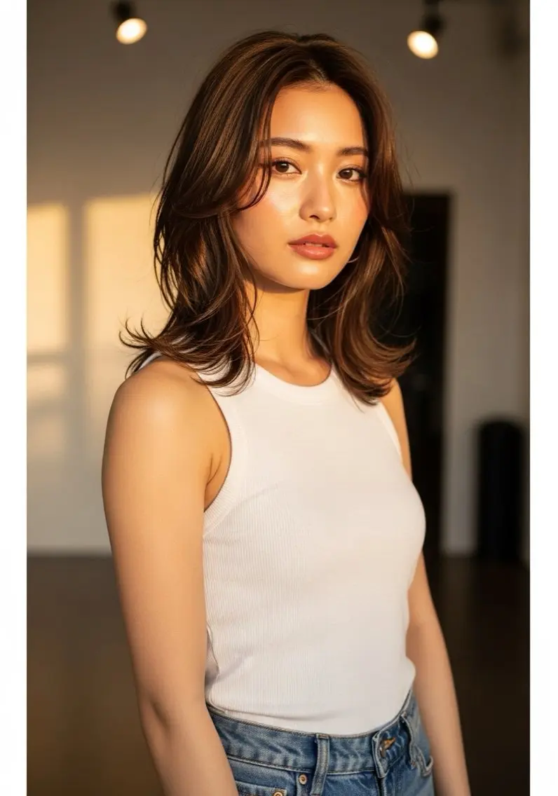 ミディアム ミディアムレイヤー レイヤーカット カット ヘアカラー トリートメント 石沢 知康のヘアスタイル