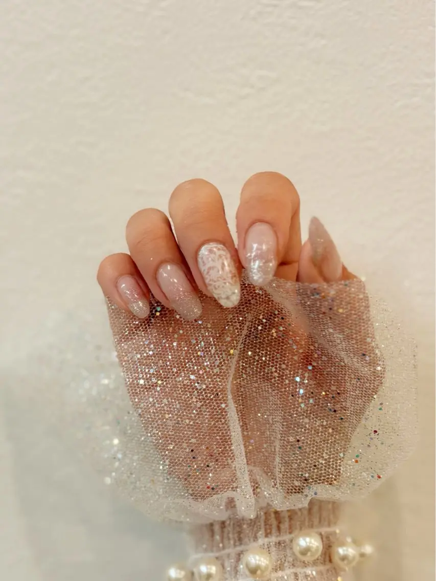 《レースネイル》両手4本レース＆マグネット💅🤍の写真