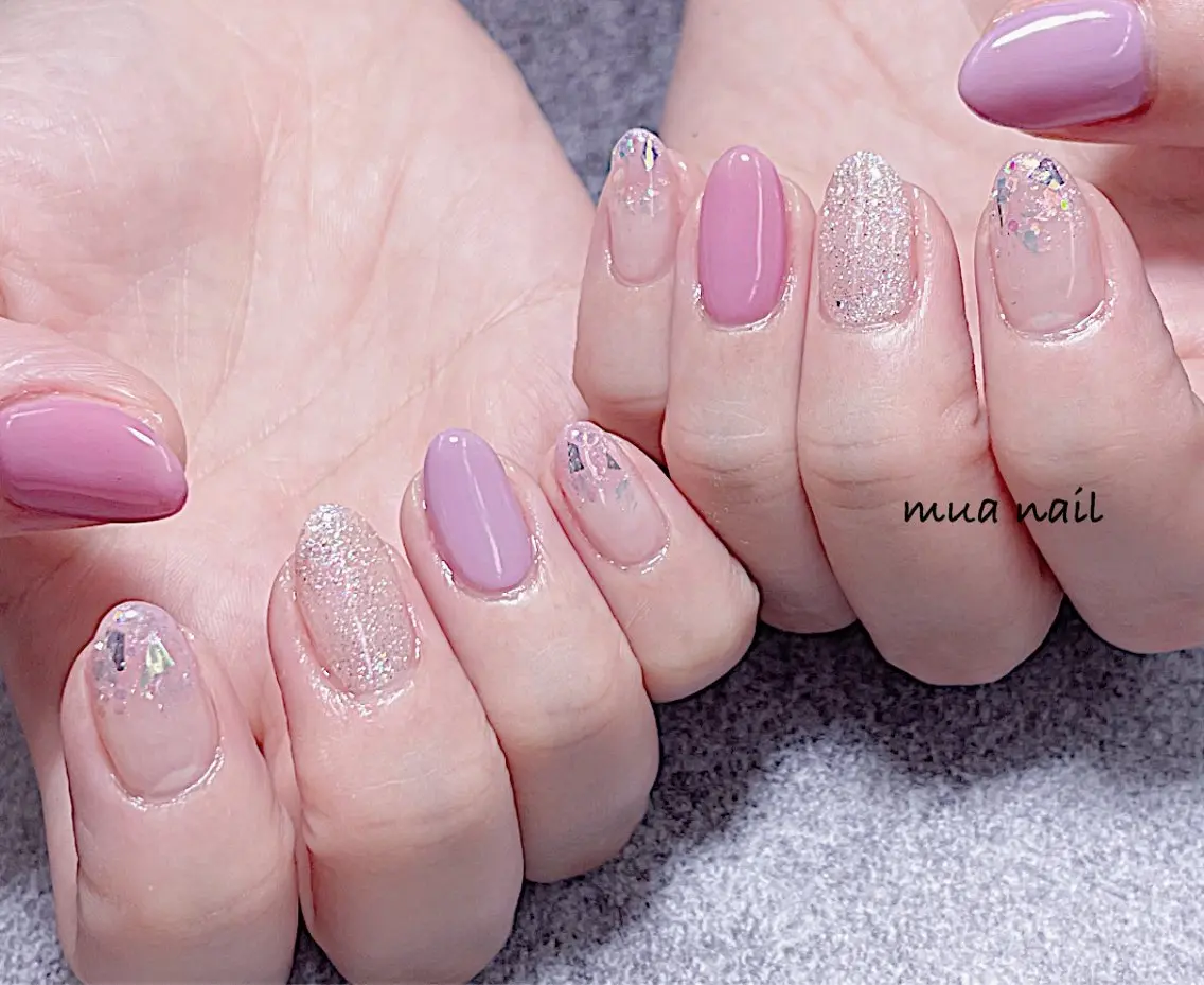 ネイル キラキラネイル ピンク シンプルネイル ハンドネイル mua nail mikiのネイルデザイン
