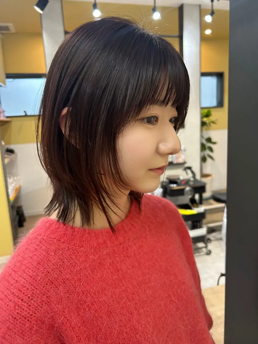 ショート カラー ボブレイヤー ブラウンカラー レッドカラー レッドブラウン ボブ hubhair レイヤー/透明感のヘアスタイル