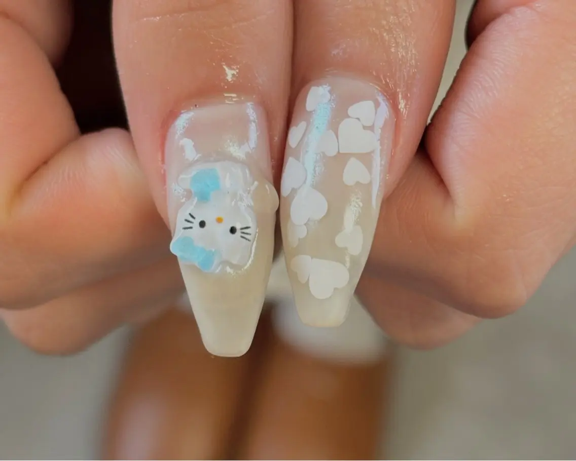 ネイル ブルー ジェルネイル ハート キラキラネイル ニュアンスネイル ハンドネイル tamu nail 金町のネイルデザイン