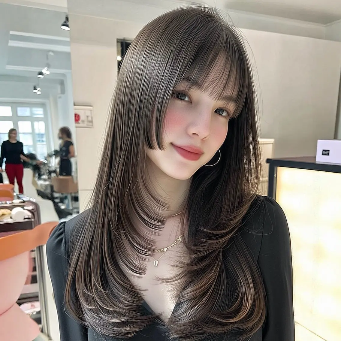 ロング カラー 姫カット 韓国風ヘア レイヤーカット ロング カット ヘアカラー トリートメント 服部　翔太/ 似合わせカットカラーのヘアスタイル