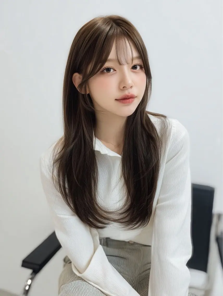 ロング ロングレイヤー 韓国風ヘア レイヤーカット ロング 小顔カット ヘアカラー トリートメント Link mili ゆうすけのヘアスタイル