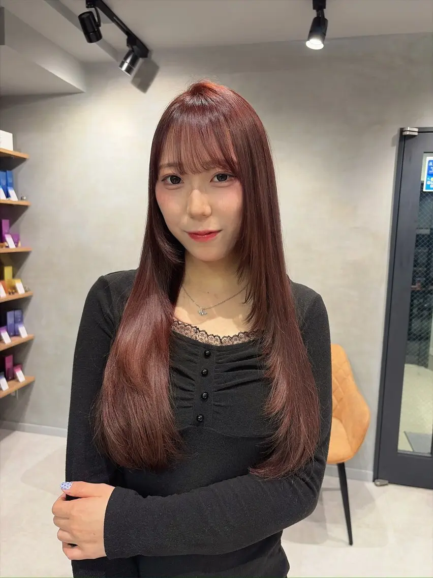 ロング カラー ボルドーカラー レイヤーカット ヘアカラー ブリーチ✨/似合わせ カラー🎀/Yuzuのヘアスタイル