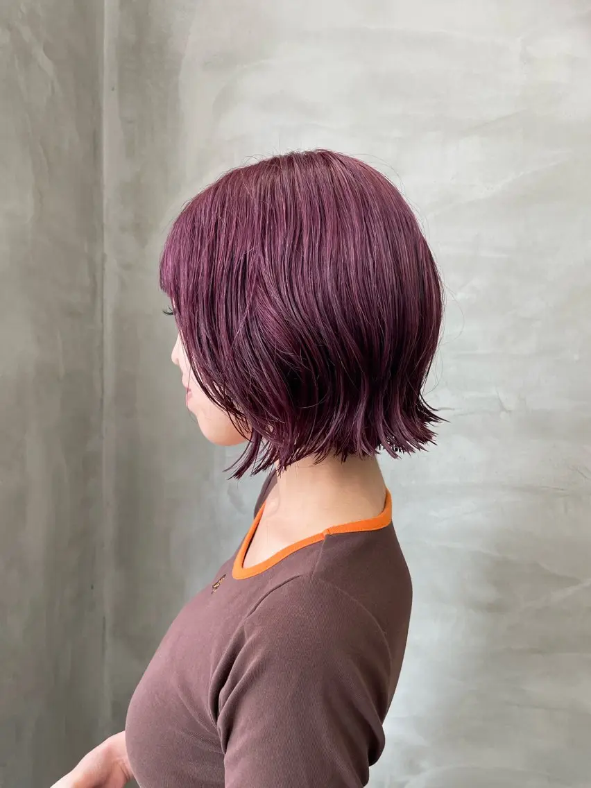 ショート カラー ボルドーカラー ヘアカラー トリートメント ハイトーン/レイヤー 🌸さくらのヘアスタイル