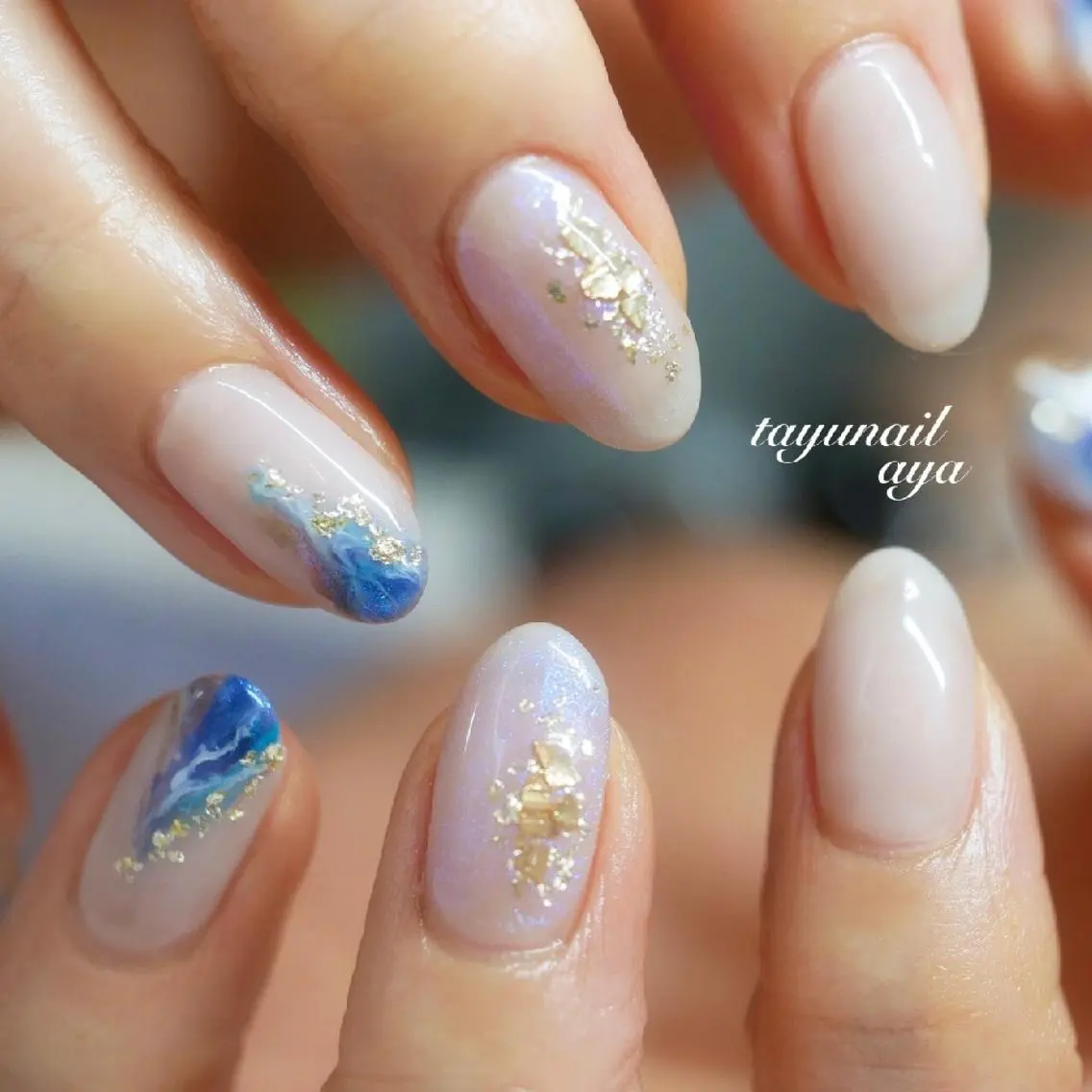 ネイル アートネイル ブルー ジェルネイル パラジェル 夏ネイル ネイルサロン 【たゆnail】のネイルデザイン