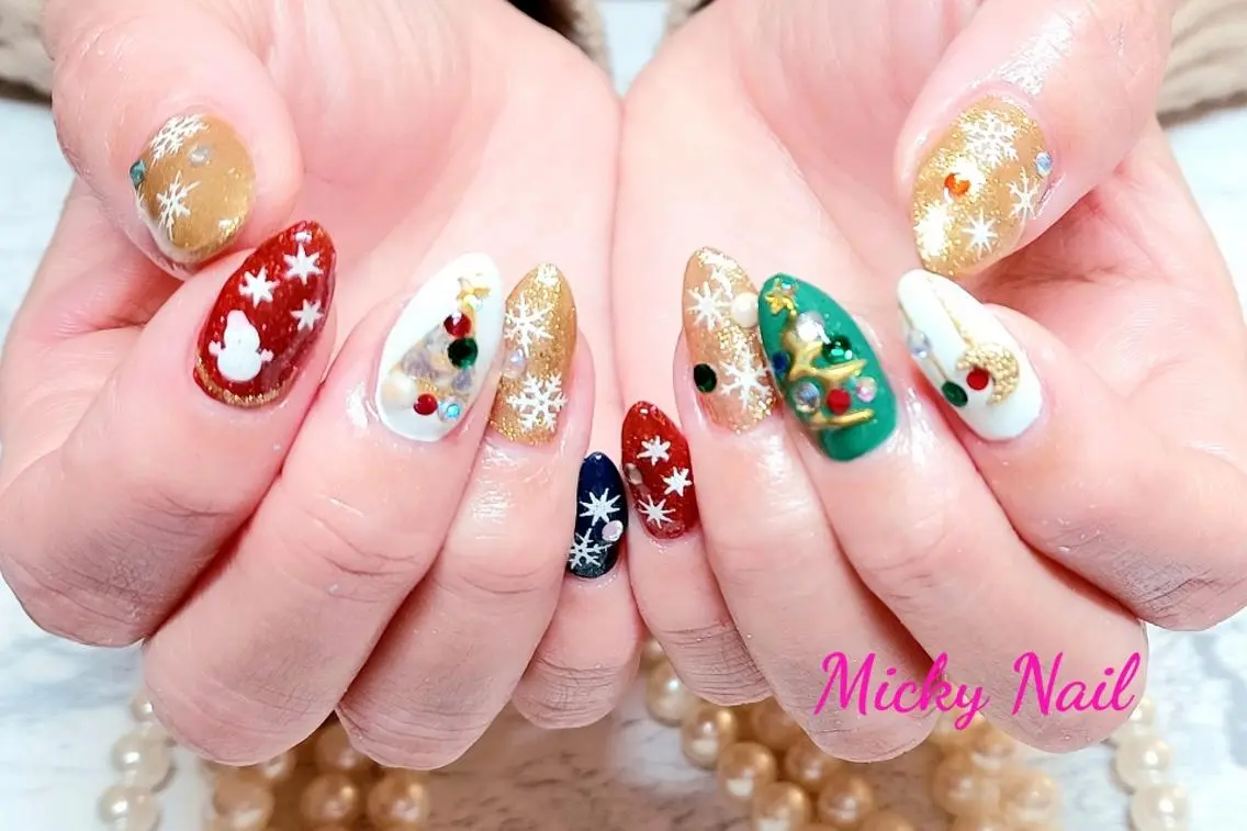 ミディアム ネイル クリスマス 冬ネイル クリスマス Micky nail chikushinoのその他イメージ