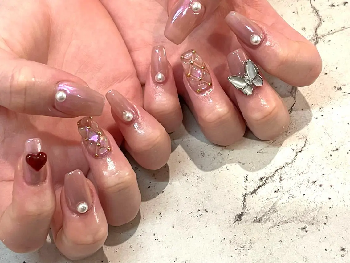 ネイル ハンドネイル 韓国/ワンホン/長さ 出しつけ放題🎀のネイルデザイン