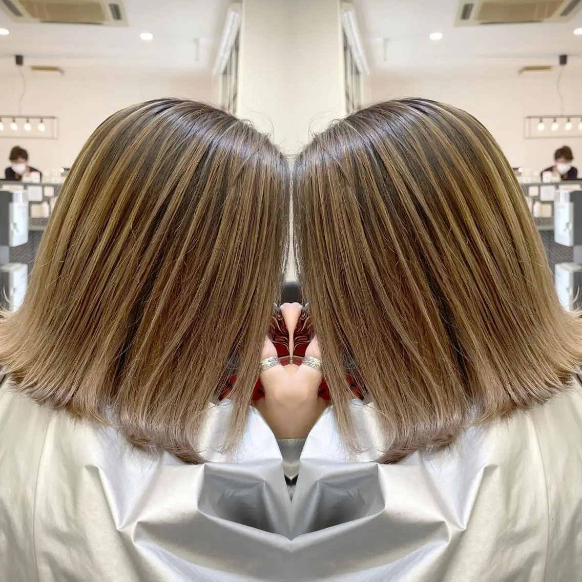 ショート カラー ヘアアレンジ バレイヤージュ デザインカラー ハイライトカラー 外国人風カラー ハイライト アンドウ ユウ/ レイヤーカット/韓国のヘアスタイル