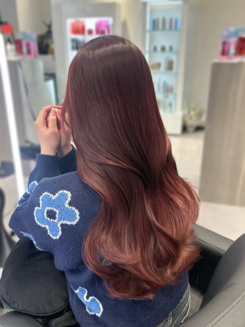 ロング カラー 縮毛矯正 トリートメント 心斎橋/ブリーチなし 髪質改善/レイヤーのヘアスタイル