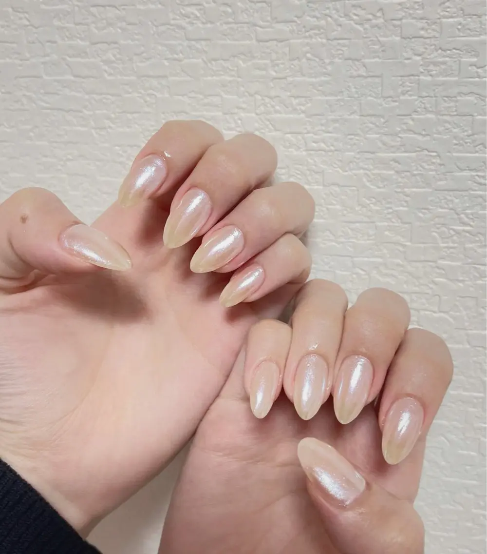 ネイル オーロラネイル 長さ出し フットネイル 韓国ネイル ラメ(グリッター) 👍thumbs up nail👍のネイルデザイン