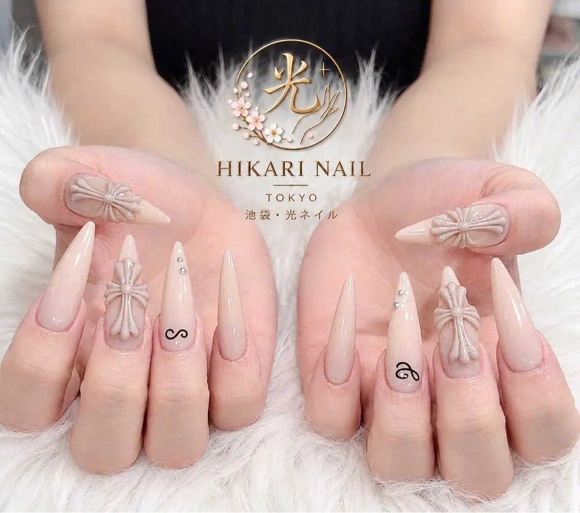 ネイル チークネイル 長さ出し フレンチネイル ガーリー ハロウィン ハンドネイル HikariNail Ikebukuroのネイルデザイン