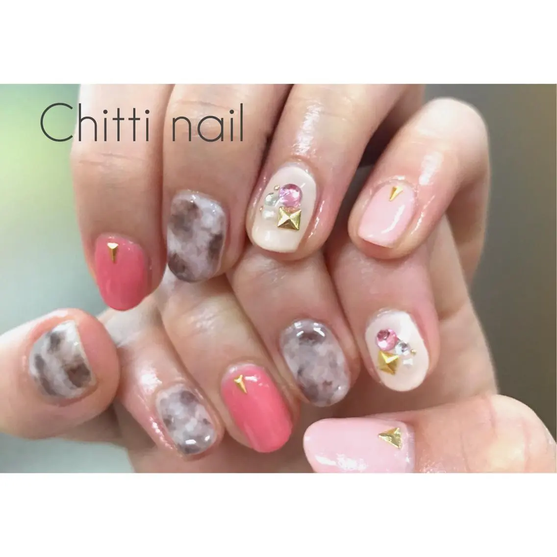 ネイル 大理石ネイル(マーブル) ピンク Chitti yuuriのネイルデザイン