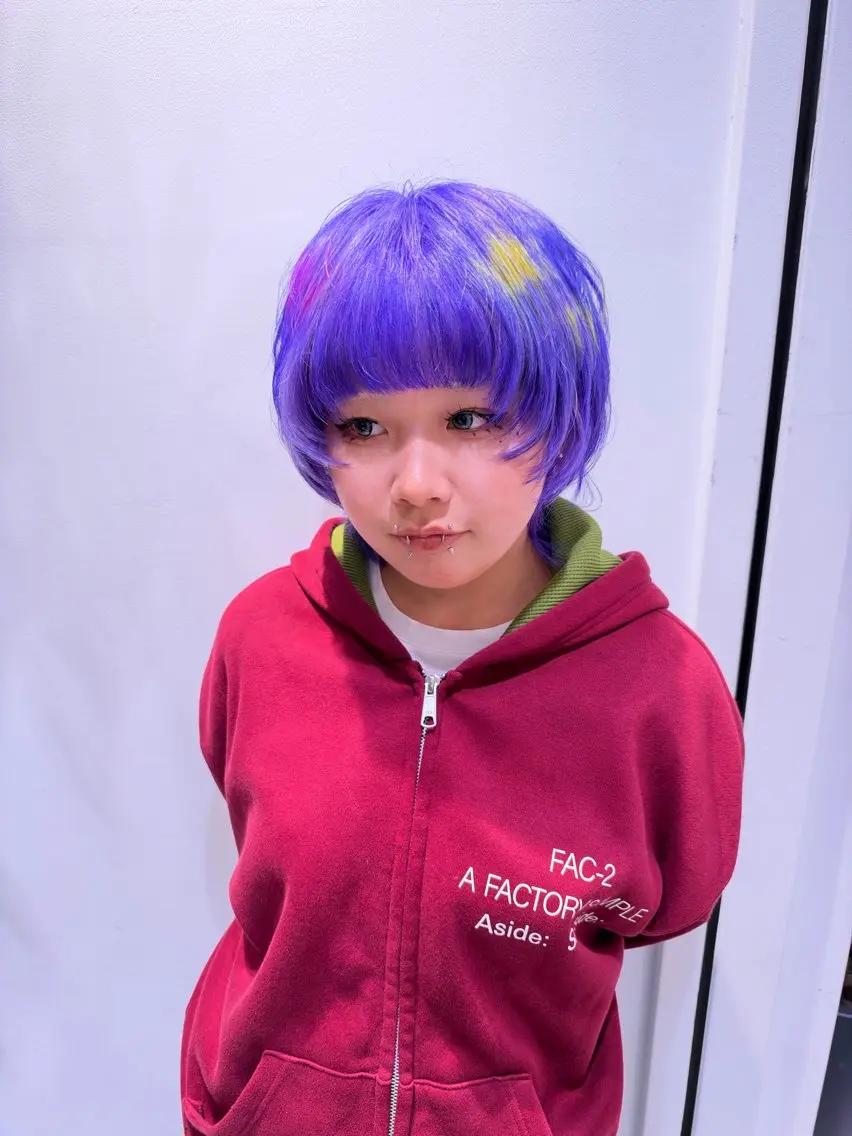 ショート カラー デザインカラー ピンクカラー パープルカラー イエローカラー ショートヘア カット ヘアカラー トリートメント 銀座/ハイレイヤー/ 艶髪カラー/田中颯士のヘアスタイル