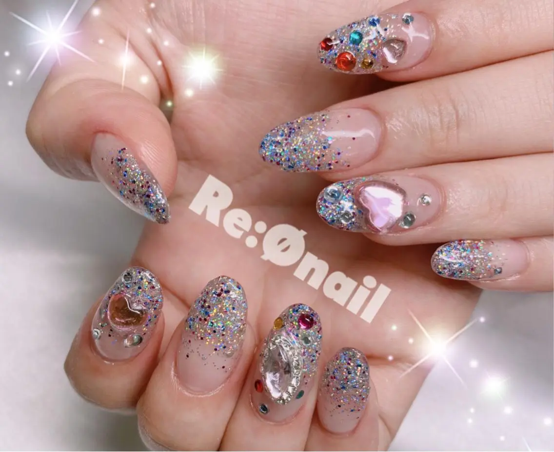 ネイル ラメ(グリッター) シルバー Re:Ø nail 🩵TSUJIのネイルデザイン