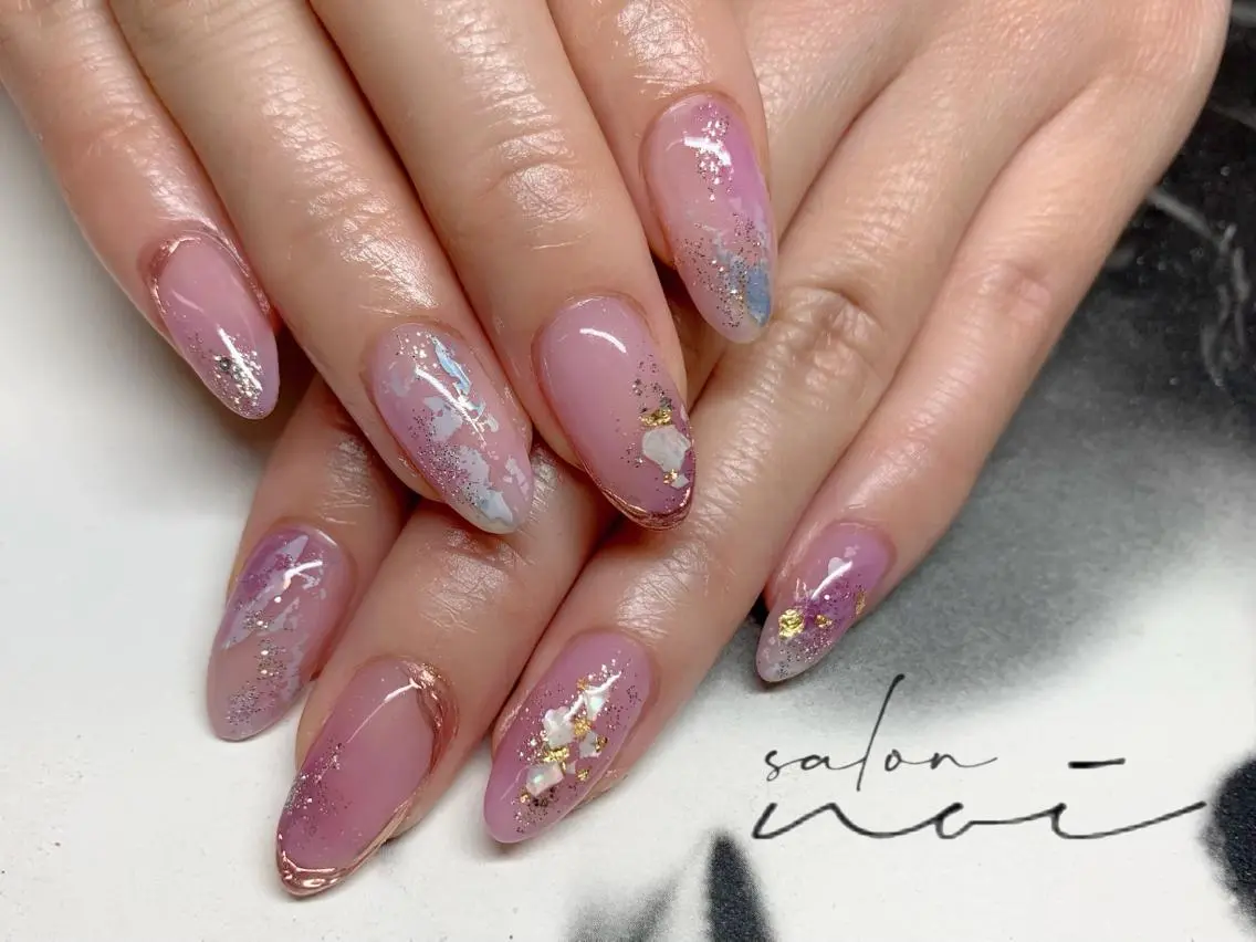ネイル ミラーネイル ピンク パープル ハンドネイル salon noiのネイルデザイン