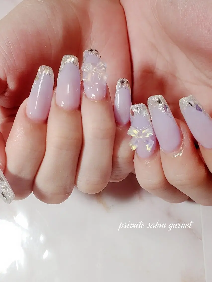 ネイル リボン ワンホンネイル Garnet nailのネイルデザイン