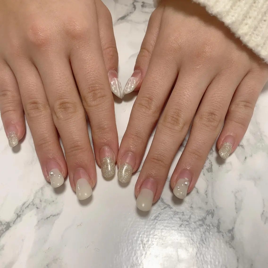 ネイル ハンドネイル はな💎ネイル ワンホン、長さ出しのネイルデザイン