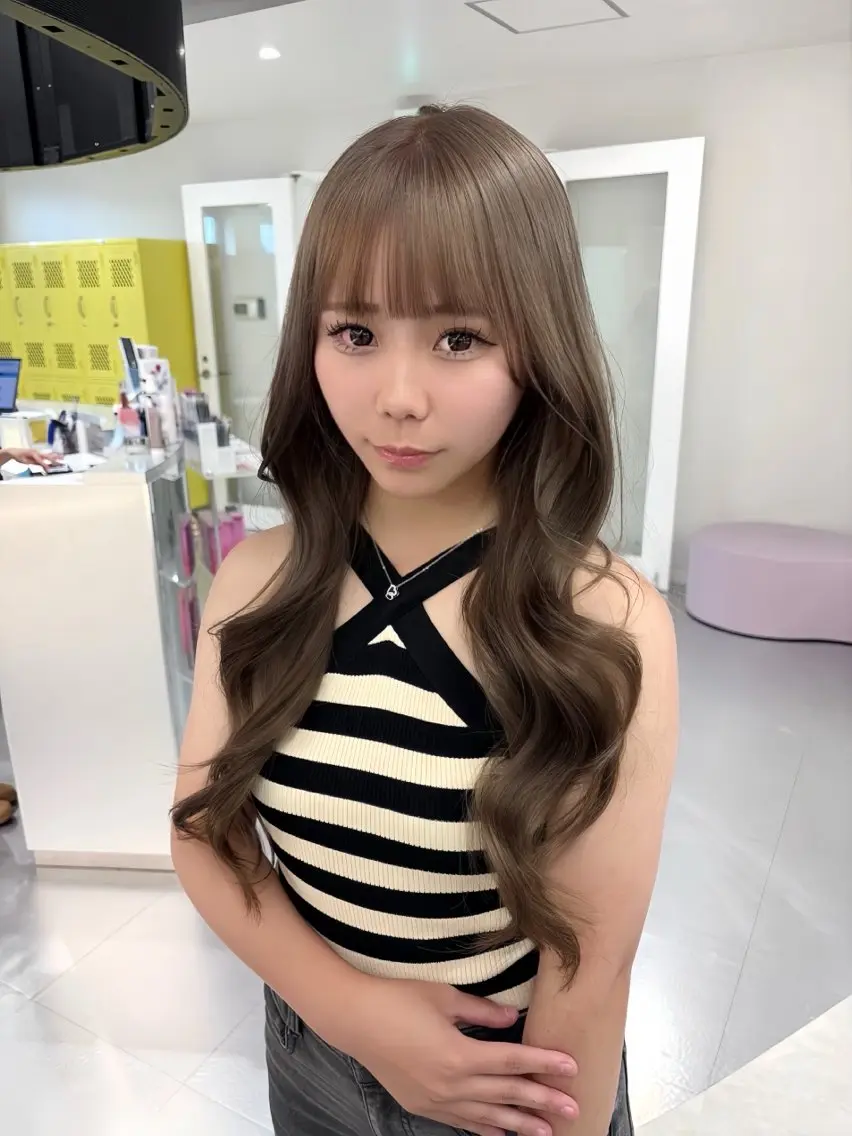 ロング カラー カット ヘアカラー Ryo/艶ベージュ /小顔レイヤーカットのヘアスタイル