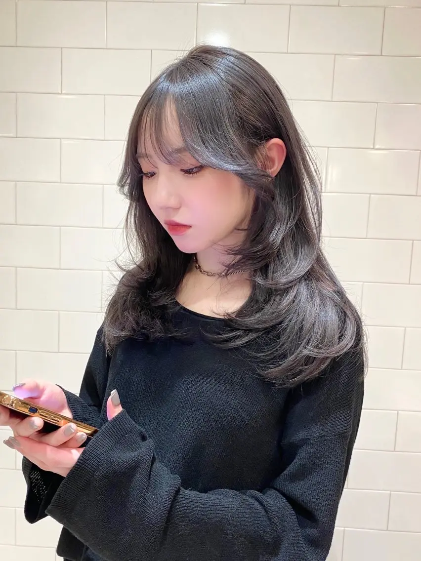 ロング 顔周りカット 韓国風ヘア レイヤーカット 韓国トレンドヘア しゅーやのヘアスタイル