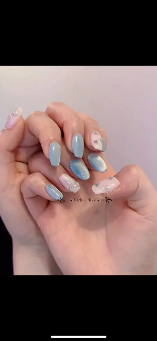ネイル キラキラネイル 韓国ネイル バレンタイン ワンホンネイル ハンドネイル RAMU Nail 恵比寿店のネイルデザイン