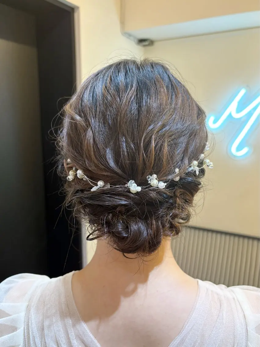 ミディアム ヘアアレンジ ヘアセット 艶ピンク*ヘアセット 🌙shioriのヘアスタイル