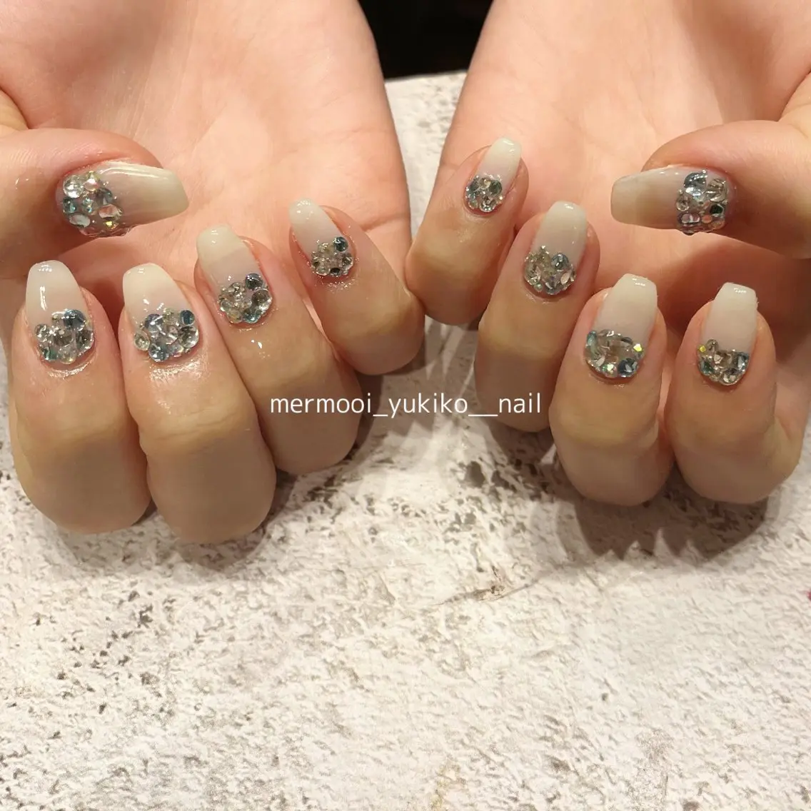 ネイル アートネイル ブルー ジェルネイル キラキラネイル 韓国ネイル mermooi nailのネイルデザイン