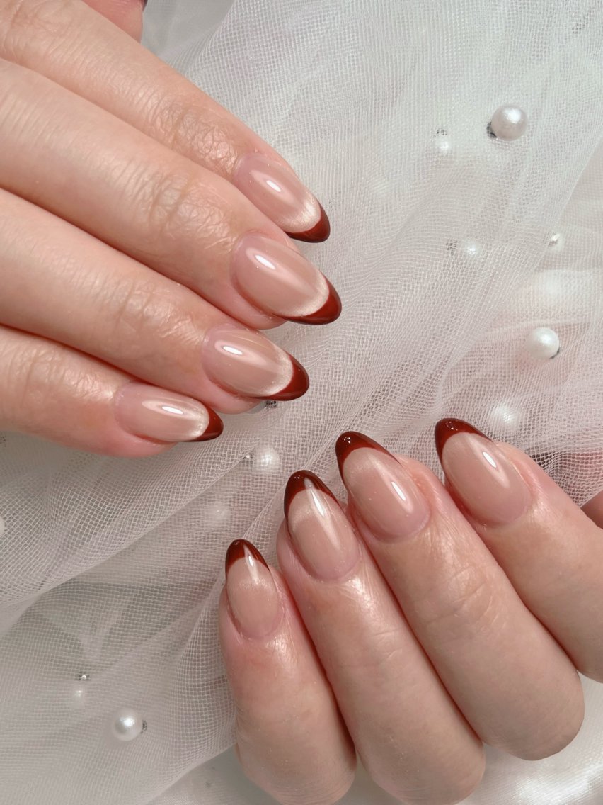 ネイル ボルドー フレンチネイル マグネットネイル マグネットフレンチ nail salon -Linore-のネイルデザイン