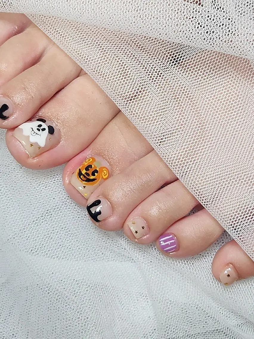 ネイル フットネイル ハロウィン オレンジ Nailroom3  古屋のネイルデザイン