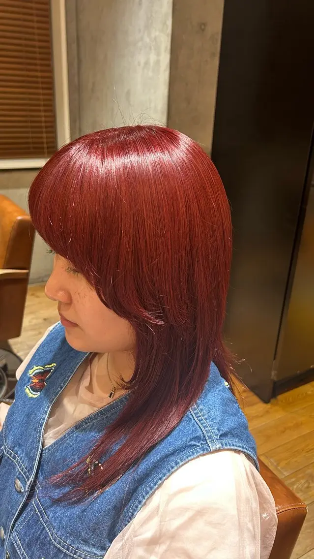 カラー ブリーチ ダブルカラー ブリーチなしカラー レッドカラー ヘアカラー レイヤー/縮毛矯正/ 艶髪🦊Rioのヘアスタイル