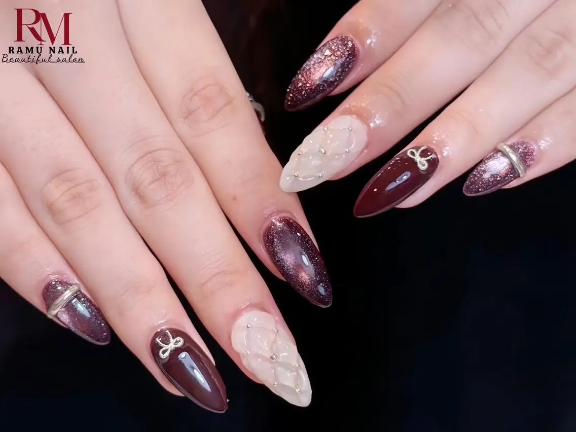 ネイル キラキラネイル マグネットネイル ミラーネイル ピンク ワンホンネイル ハンドネイル RAMU Nail 恵比寿店のネイルデザイン