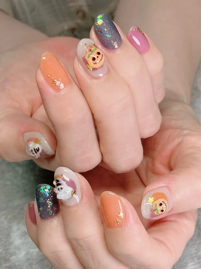 ネイル ハロウィン ハンドネイル ハンドケア shino🌟 痛ネイルのネイルデザイン