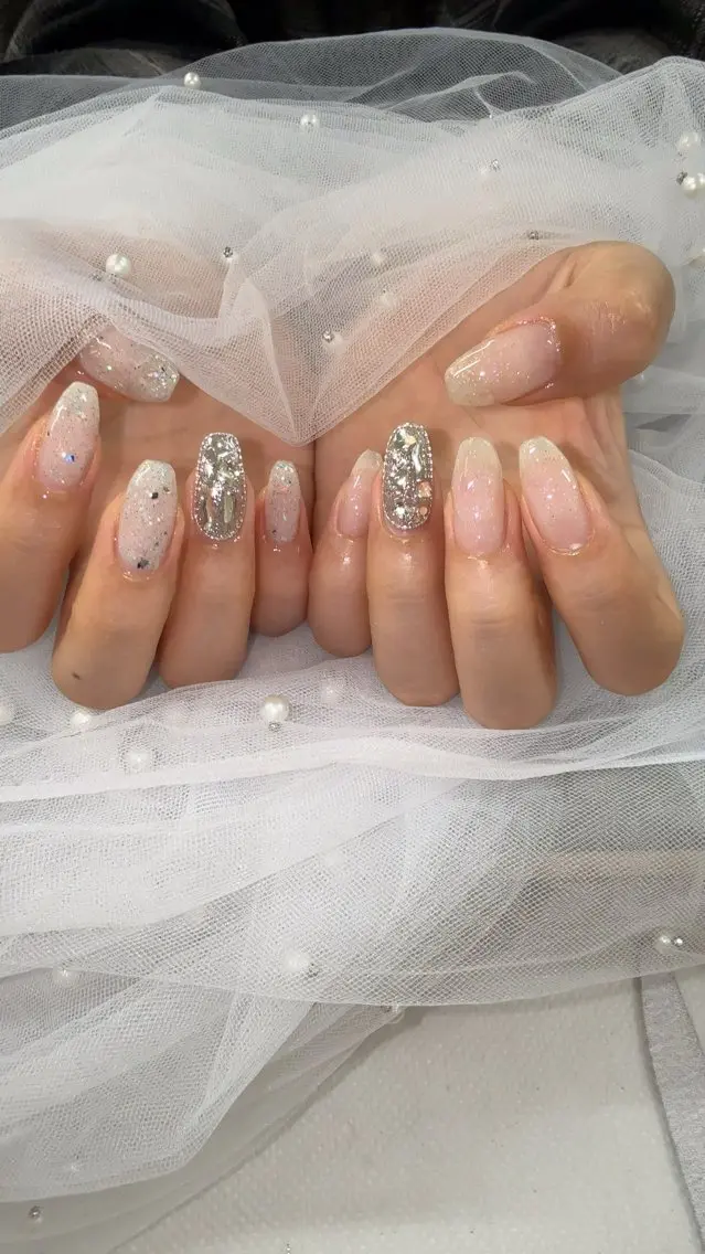ネイル チークネイル フットネイル フレンチネイル ジェルネイル ガラスフレンチ Nude もりのネイルデザイン