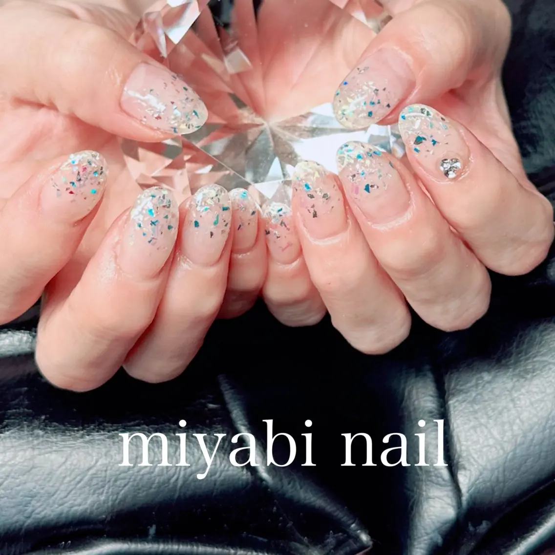 ネイル クリアネイル ジェルネイル グラデーション キラキラネイル ラメ(グリッター) ハンドネイル miyabi nail 桂川駅近くのネイルデザイン