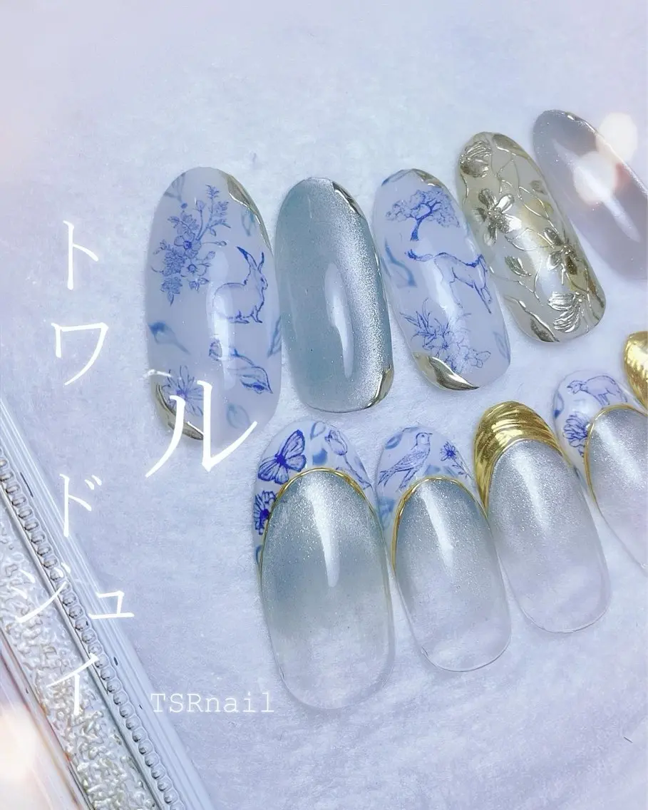 ネイル ブルー ニュアンスネイル 春ネイル 爪咲 りり花のネイルデザイン