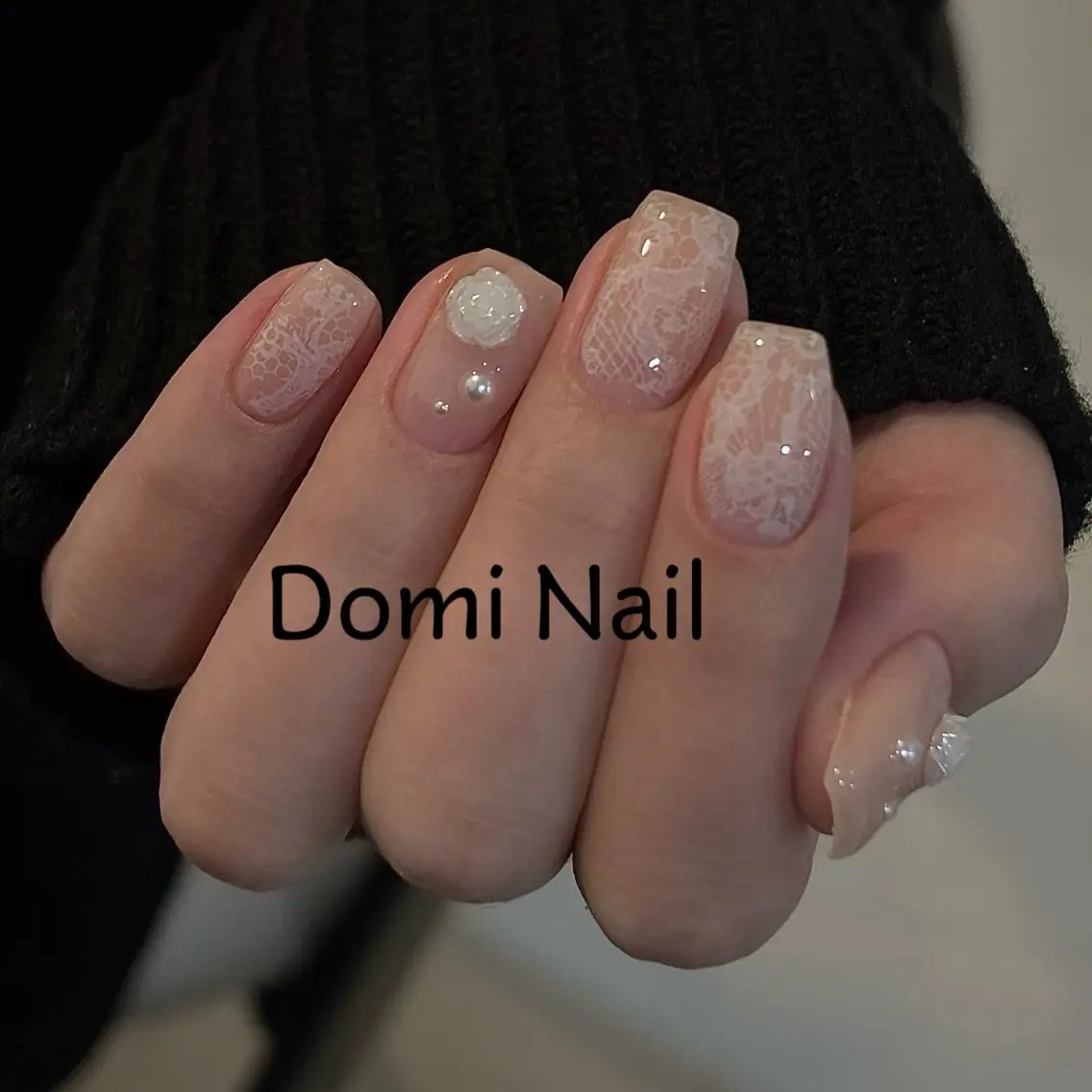 【レースネイルパーツ2個付き】自爪💅🏻レース6本ワンカラー4本💕パーツ2個付き7980円の写真