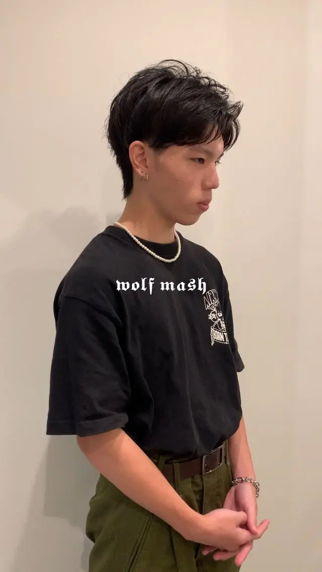 メンズ マッシュ メンズウルフカット ウルフカット 落合希 Olivebeigeのヘアスタイル