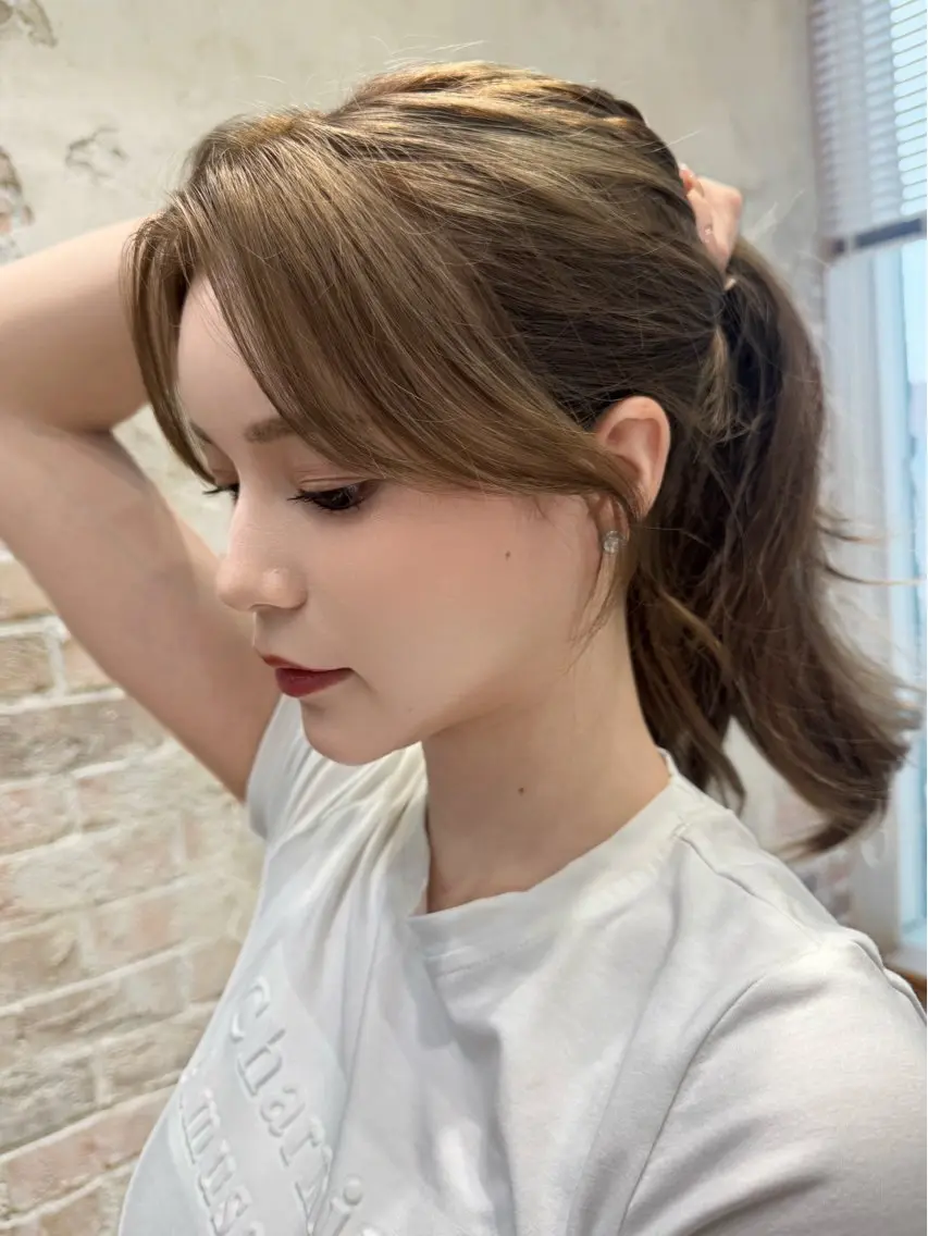 ロング くびれヘア 顔まわりレイヤー 顔周りカット 韓国風ヘア レイヤーカット カット 小顔くびれヘア 顔まわり銀座/さやかのヘアスタイル