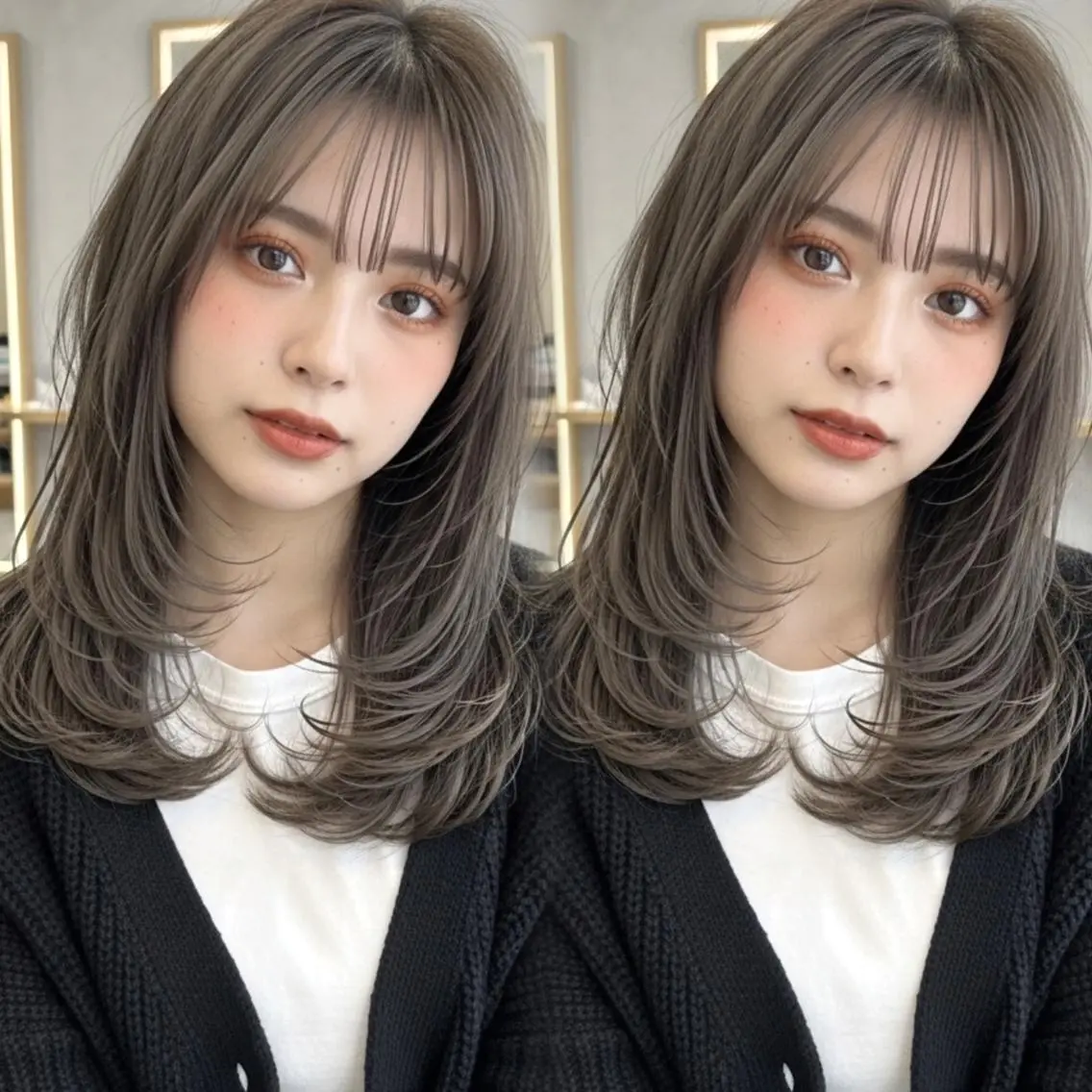 ミディアム 顔周りカット 韓国風ヘア レイヤーカット 小顔カット カット ヘアカラー トリートメント ヘアセット ✨顔周りで垢抜け🦋 韓国レイヤー✨北千住のヘアスタイル