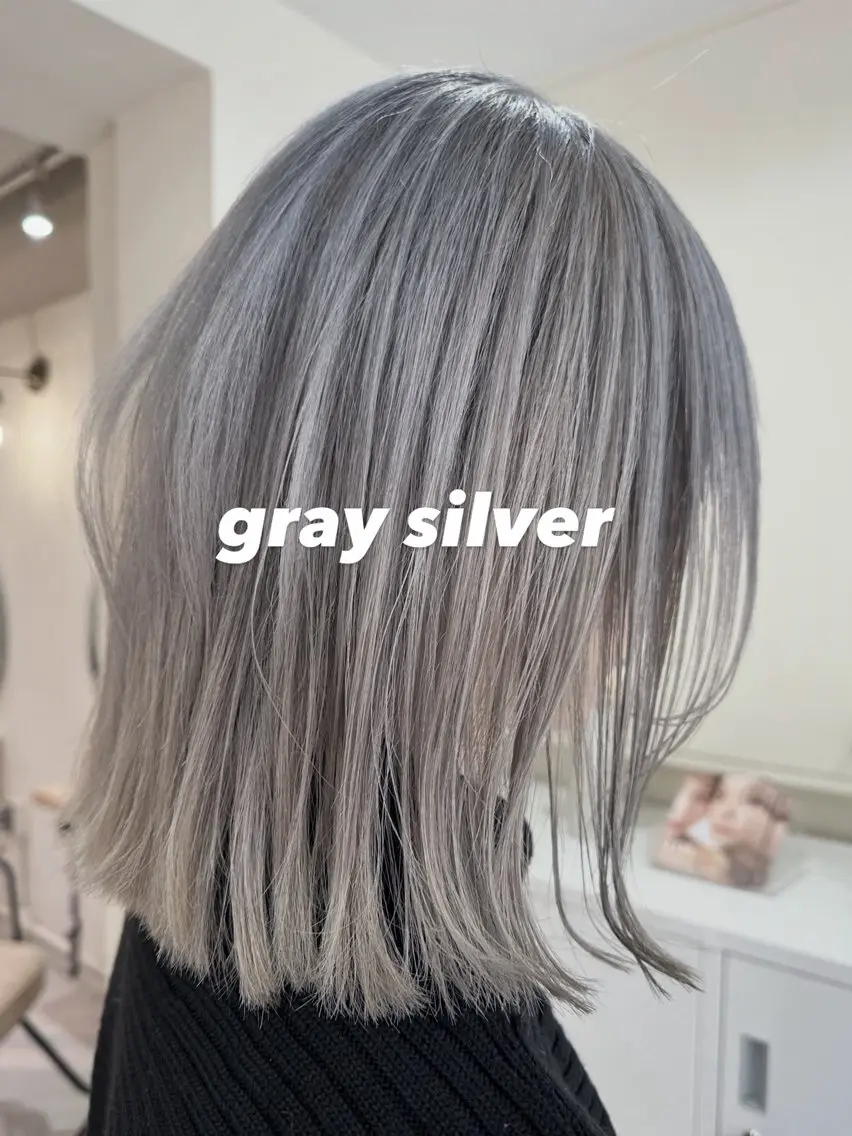 ミディアム カラー ブリーチ 透明感カラー デザインカラー ハイトーンカラー シルバー 銀座/レイヤー ハイライト/MAMIのヘアスタイル
