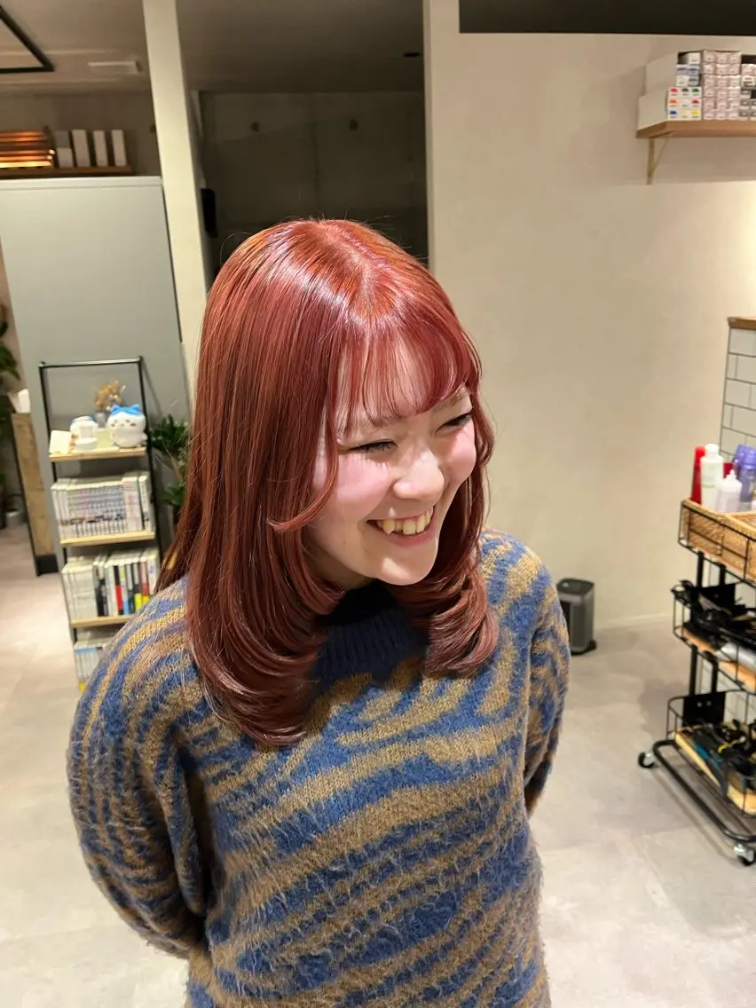 セミロング カラー ピンクカラー 卒業式のヘアスタイル 🌀メンズパーマ🌀 🐏丸山祐宇🐏のヘアスタイル
