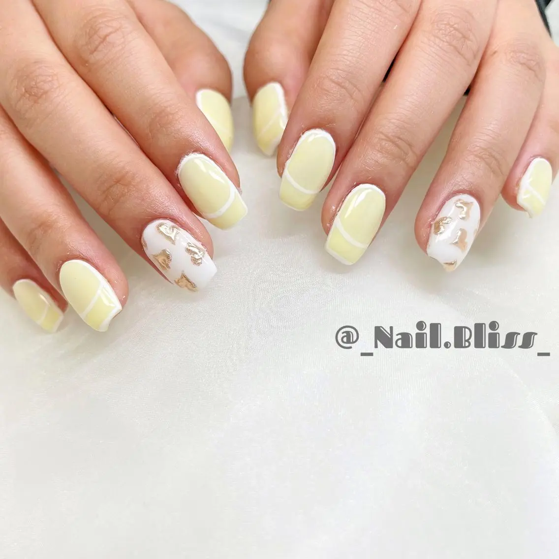 ネイル フレンチネイル ハート ミラーネイル ハンドネイル NAIL BLISSのネイルデザイン